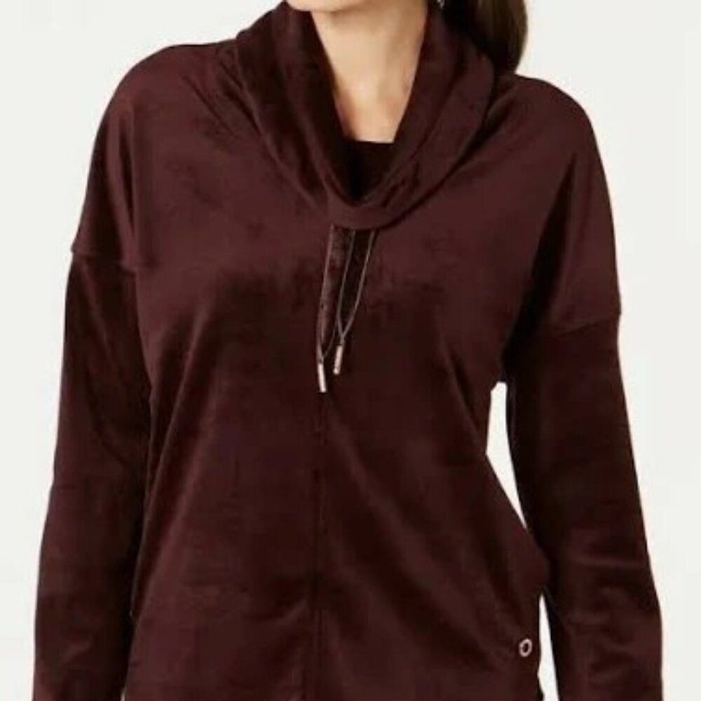 Calvin Klein Velour Cowl Neck Drawstring Performance Sweatshirt